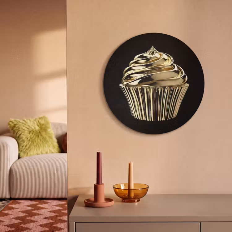 Akoestisch schilderij rond - Cupcake - Eten - Goud - Zwart — 3