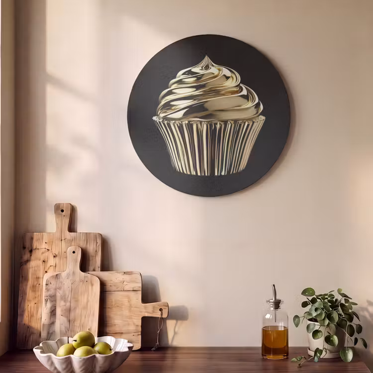 Akoestisch schilderij rond - Cupcake - Eten - Goud - Zwart — 4