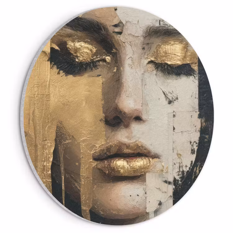 Akoestisch schilderij rond - Abstract - Goud - Gezicht - Lippen — 1