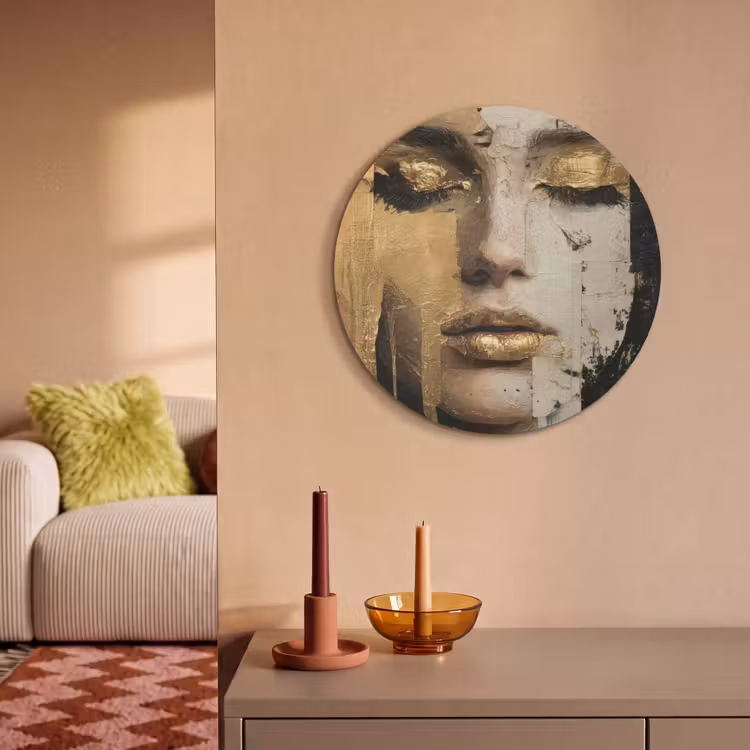 Akoestisch schilderij rond - Abstract - Goud - Gezicht - Lippen — 3