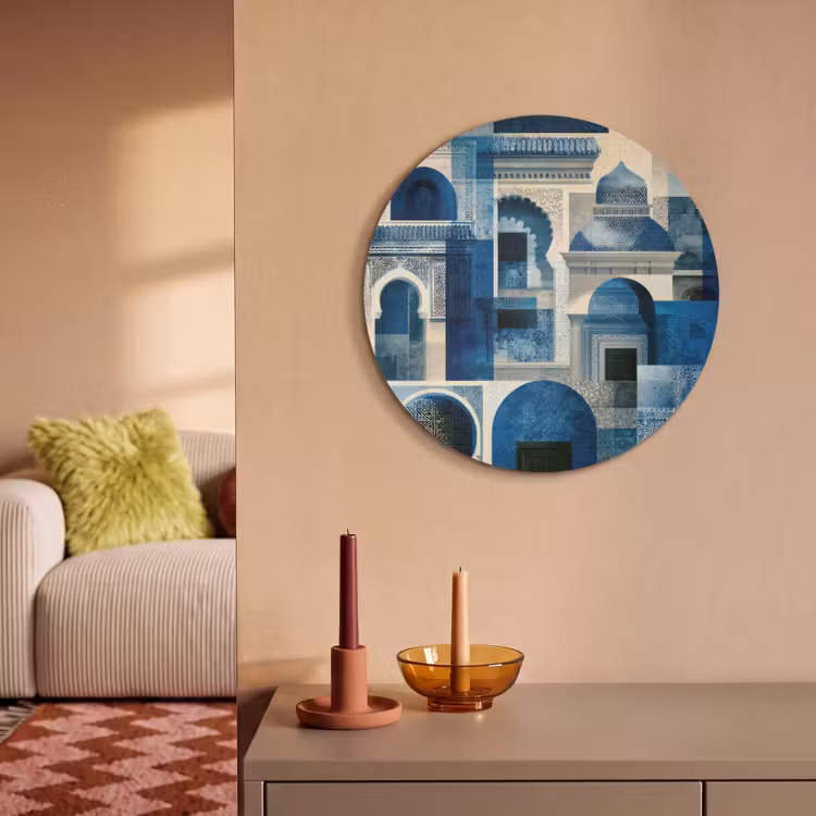 Akoestisch schilderij rond - Abstract - Islamitisch - Blauw - Wit — 3