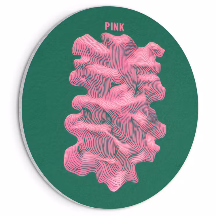 Akoestisch schilderij rond - Abstract - Pink - Lijnen - Groen — 1