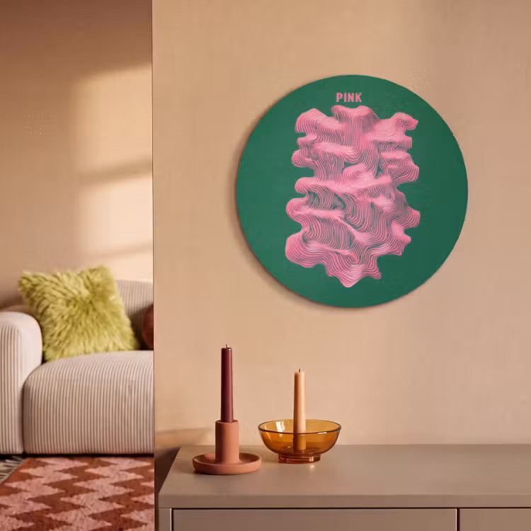 Akoestisch schilderij rond - Abstract - Pink - Lijnen - Groen — 3