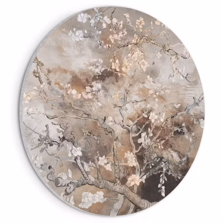 Akoestisch schilderij rond - Amandelbloesem - Kunst - Van Gogh - Beige - Abstract — 1