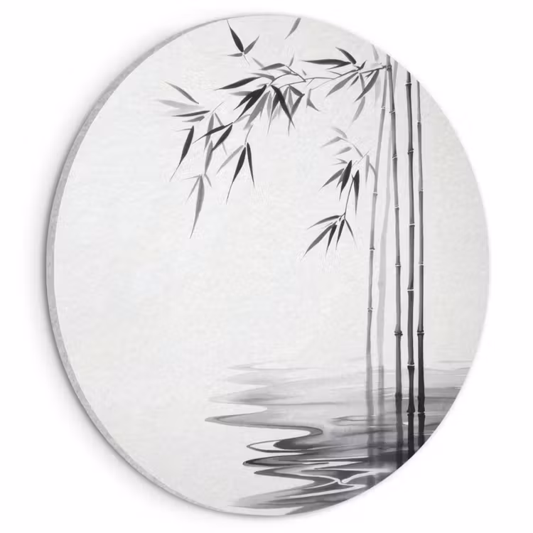 Akoestisch schilderij rond - Bamboestammen - Water - Minimalistisch - Wit — 1