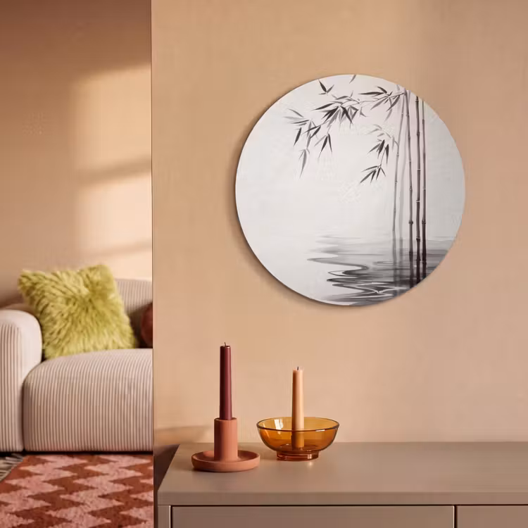 Akoestisch schilderij rond - Bamboestammen - Water - Minimalistisch - Wit — 3