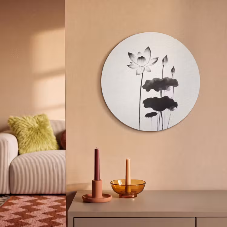 Akoestisch schilderij rond - Bladeren - Zwart - Lotusbloem - Minimalitisch — 3