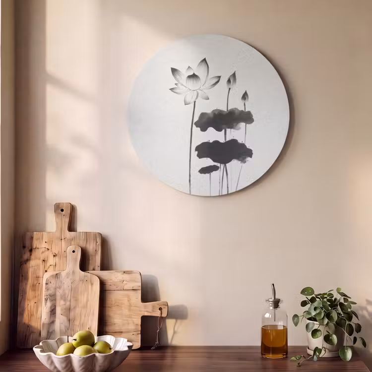 Akoestisch schilderij rond - Bladeren - Zwart - Lotusbloem - Minimalitisch — 4