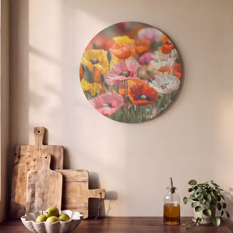 Akoestisch schilderij rond - Bloemenveld - Klaprozen - Kleurrijk — 4