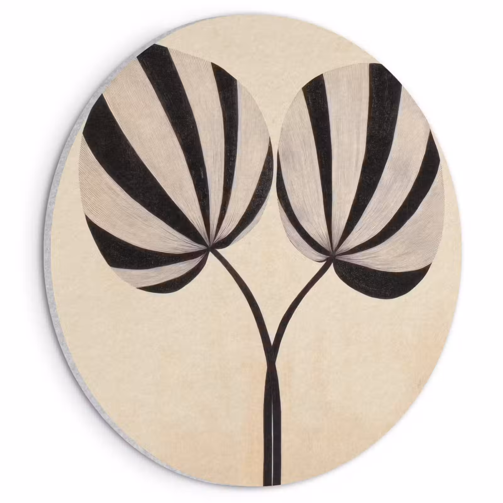 Akoestisch schilderij rond - Bladeren - Gestreept - Stengel - Beige — 1