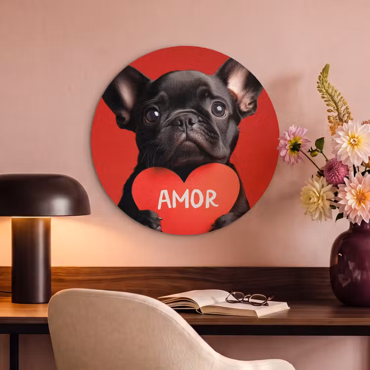 Akoestisch schilderij rond - Amor - Hond - Hartje - Rood — 2