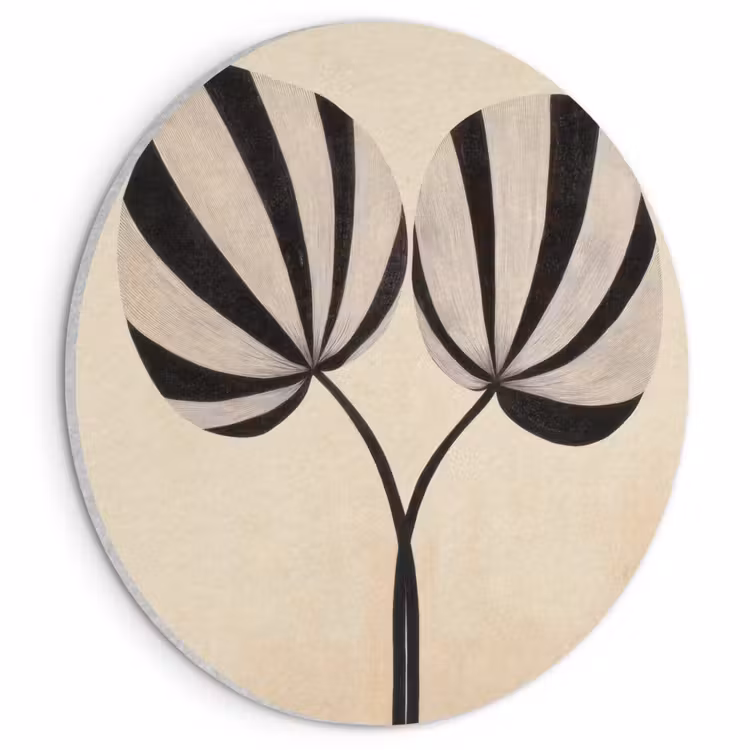 Akoestisch schilderij rond - Bladeren - Gestreept - Stengel - Beige — 1