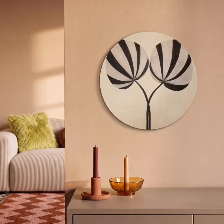 Akoestisch schilderij rond - Bladeren - Gestreept - Stengel - Beige — 3