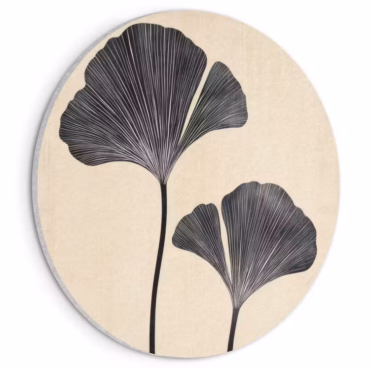 Akoestisch schilderij rond - Bladeren - Minimalistisch - Zwart — 1