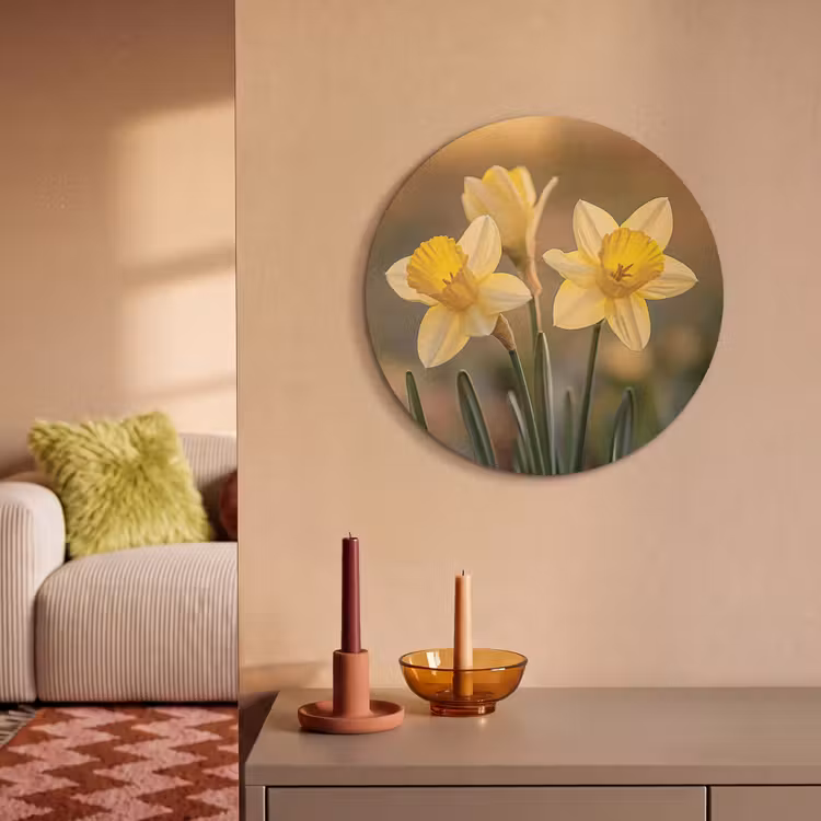 Akoestisch schilderij rond - Bloemen - Geel - Wazig — 3