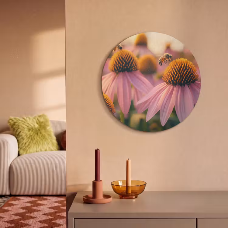 Akoestisch schilderij rond - Bloemen - Paars - Bijen — 3
