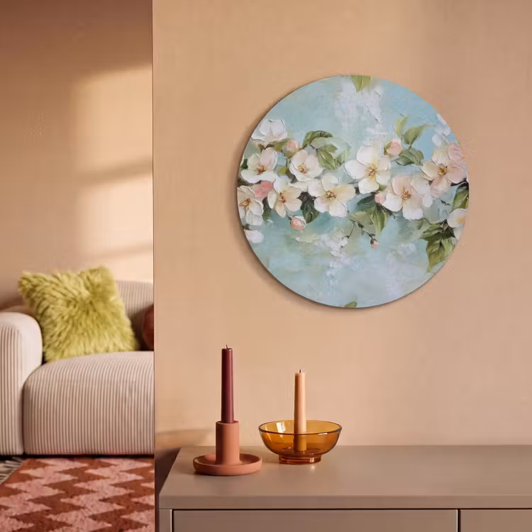Akoestisch schilderij rond - Bloesem - Bladeren - Lichtblauw — 3
