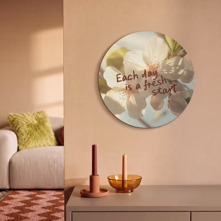 Akoestisch schilderij rond - Bloesems - Zonlicht - Quote - Wit — 3