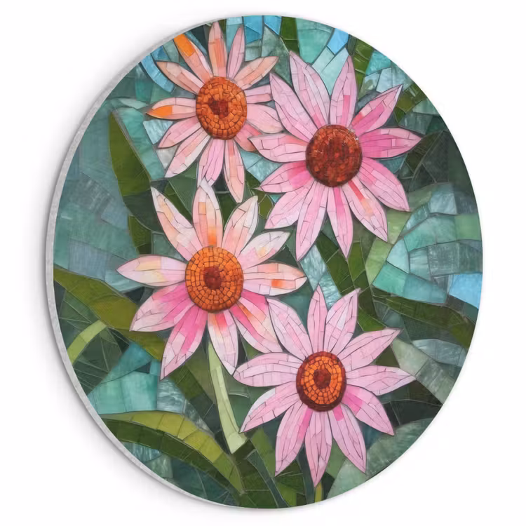 Akoestisch schilderij rond - Bloemen - Roze - Glasmozaïek — 1