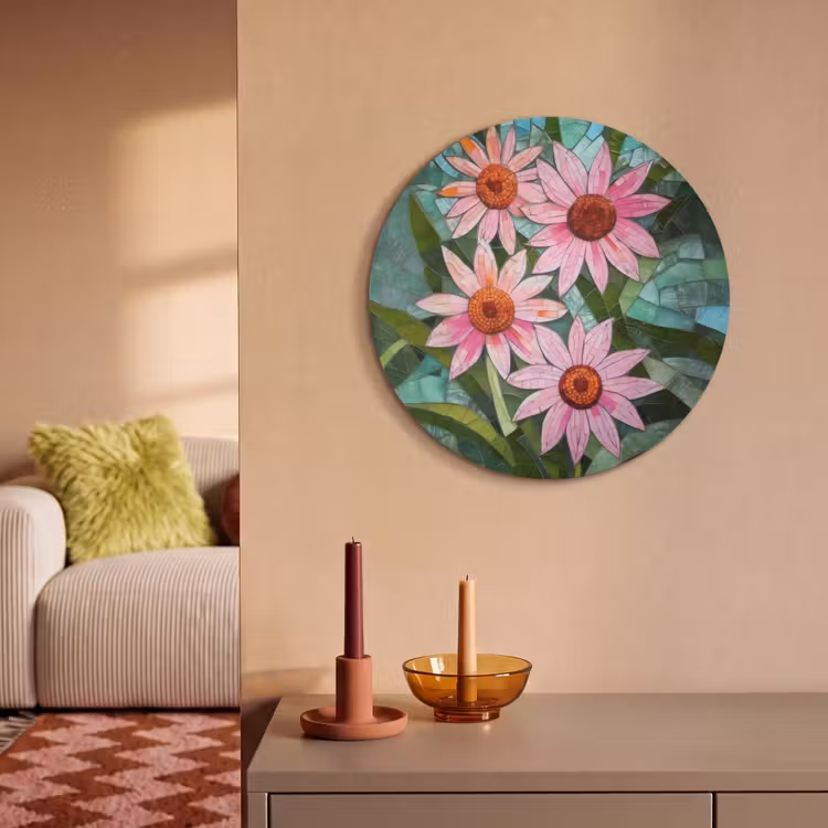 Akoestisch schilderij rond - Bloemen - Roze - Glasmozaïek — 3