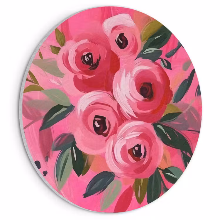 Akoestisch schilderij rond - Bloemen - Verf - Roze — 1