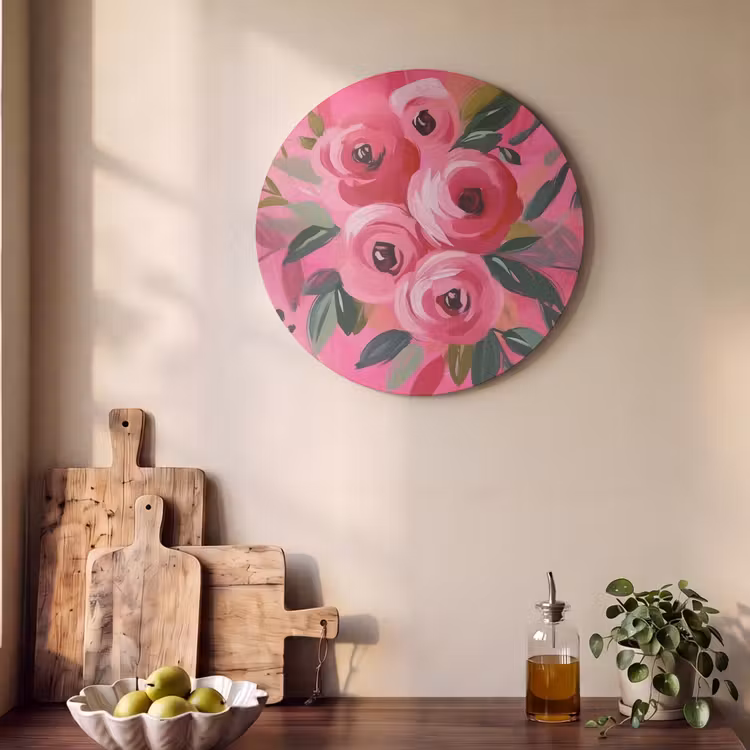 Akoestisch schilderij rond - Bloemen - Verf - Roze — 4