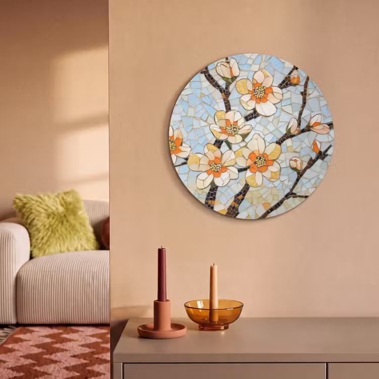 Akoestisch schilderij rond - Bloesems - Wit - Mozaïek - Tak — 3