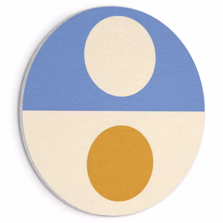 Akoestisch schilderij rond - Cirkels - Symmetrisch - Wit - Blauw- Geel — 1