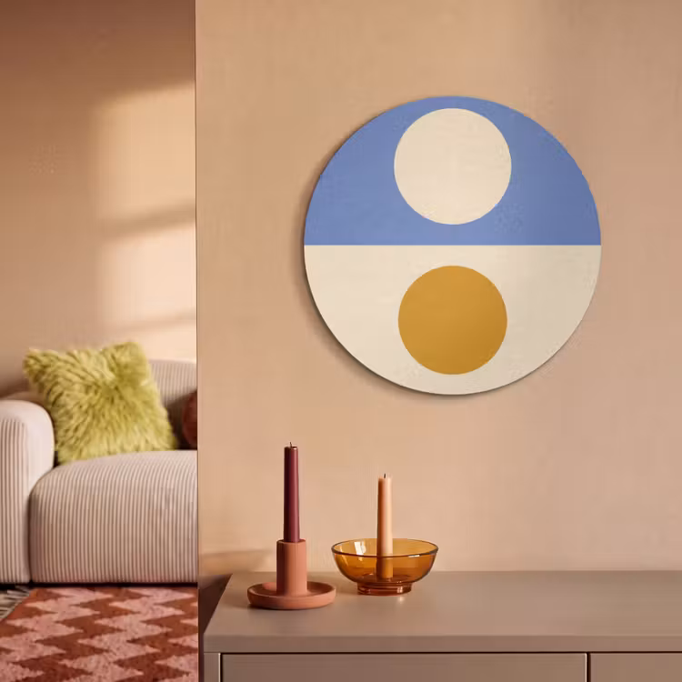 Akoestisch schilderij rond - Cirkels - Symmetrisch - Wit - Blauw- Geel — 3