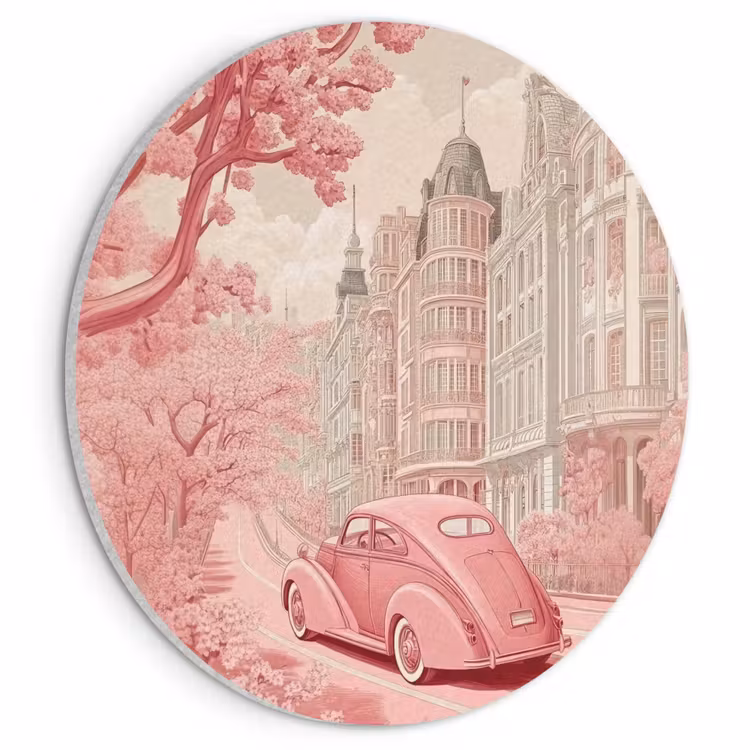 Akoestisch schilderij rond - City - Car - Pink — 1