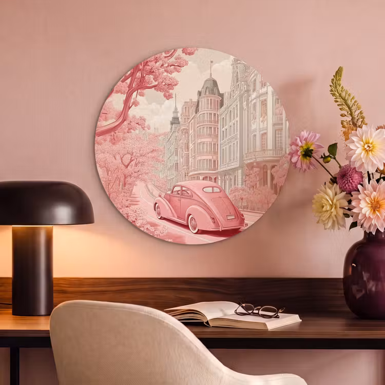 Akoestisch schilderij rond - City - Car - Pink — 2