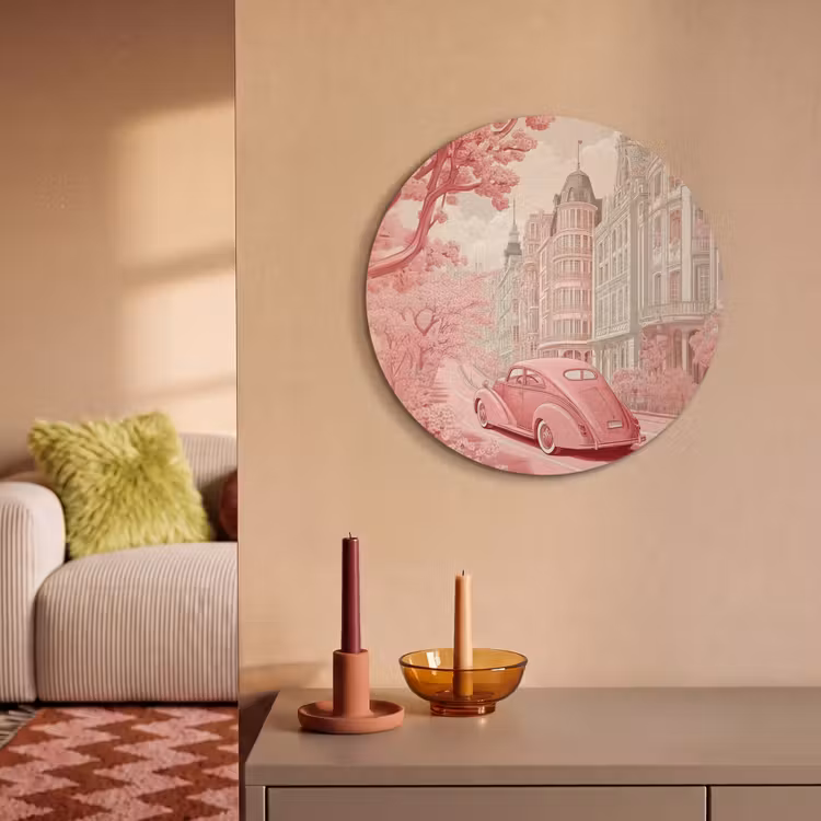 Akoestisch schilderij rond - City - Car - Pink — 3