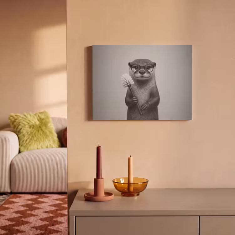 Akoestisch schilderij - Otter - Wc-borstel - Bril - Zwart - Wit — 2