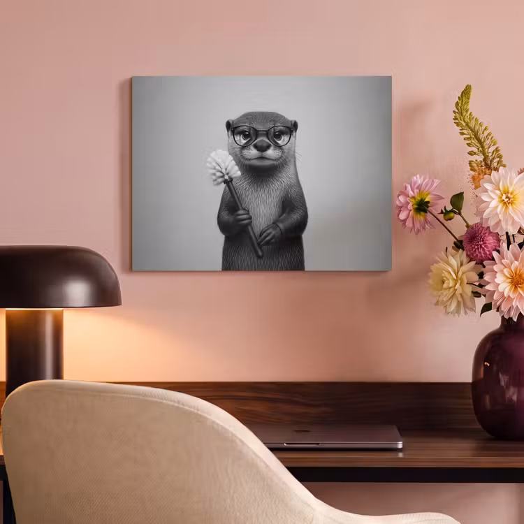Akoestisch schilderij - Otter - Wc-borstel - Bril - Zwart - Wit — 4
