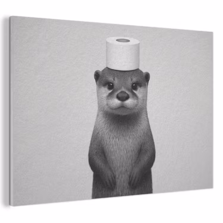 Akoestisch schilderij - Otter - WC rol - Zwart - Wit — 1