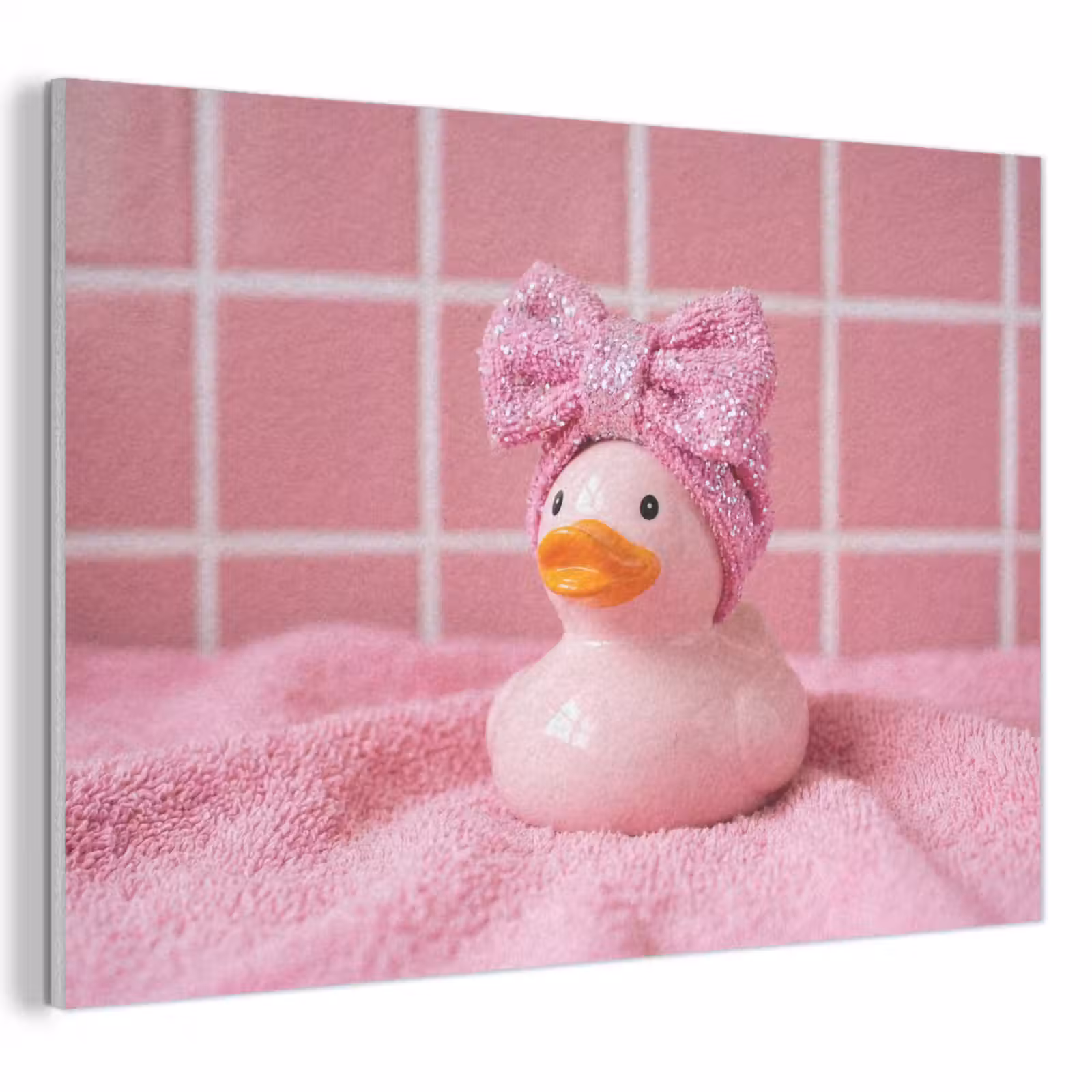 Akoestisch schilderij - Badeend -Strik - Roze — 1