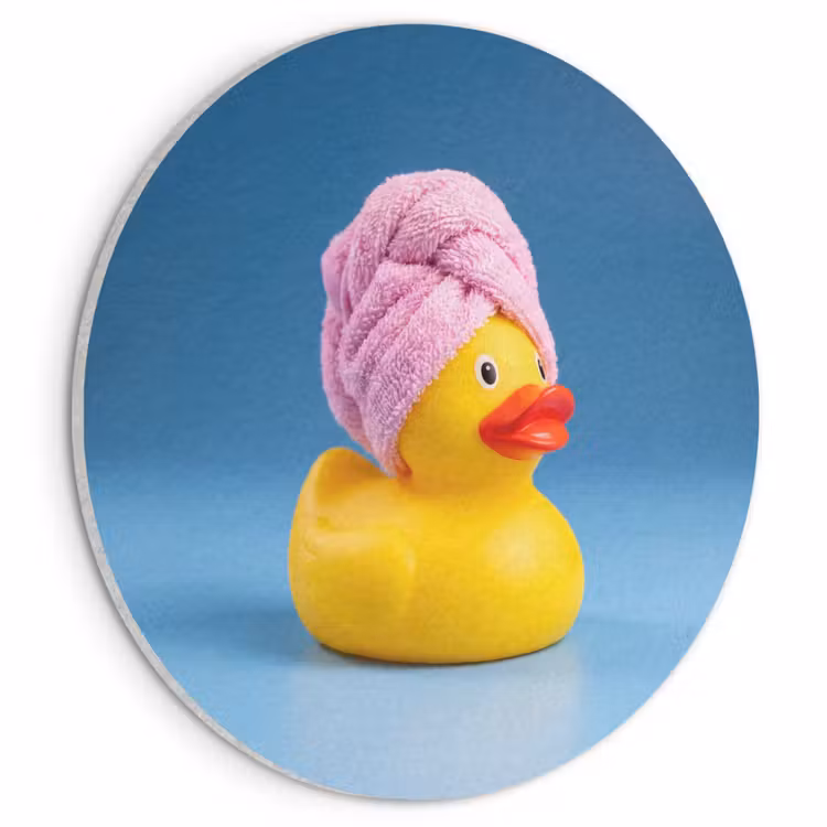 Akoestisch schilderij rond - Badeend - Handdoek - Blauw — 1