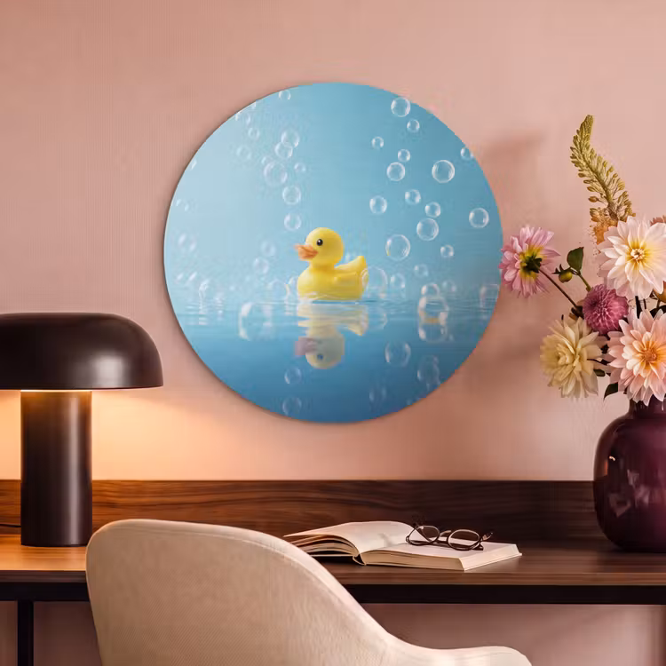 Akoestisch schilderij rond - Bubbels - Badeend - Geel — 2