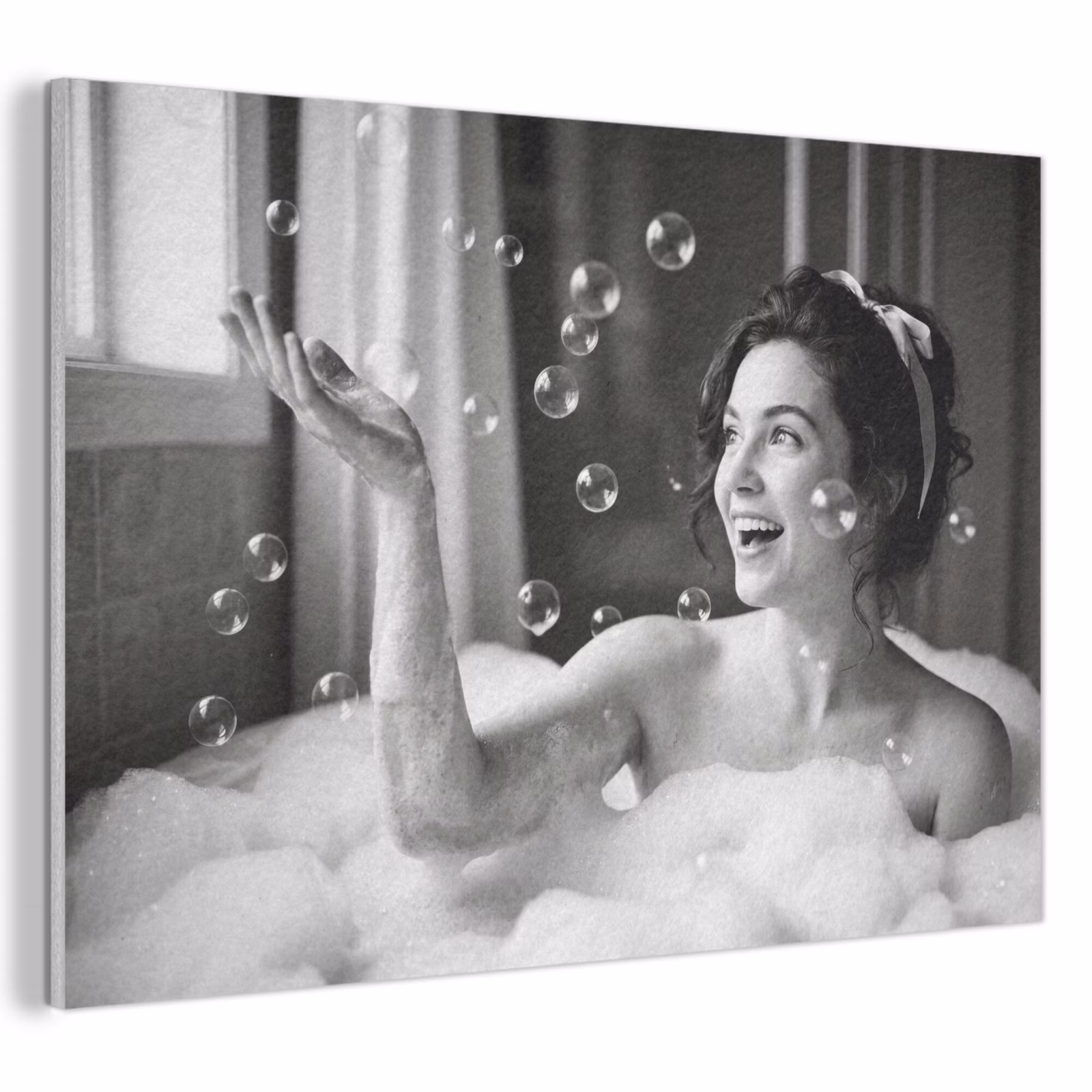 Akoestisch schilderij - Bad - Bubbels - Zwart - Wit — 1