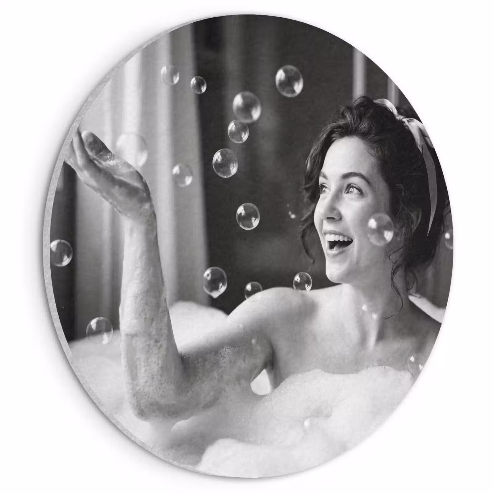 Akoestisch schilderij rond - Bad - Bubbels - Zwart - Wit — 1
