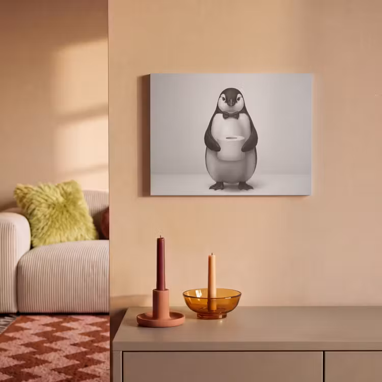 Akoestisch schilderij - Pinguïn - WC rol - Wit — 2