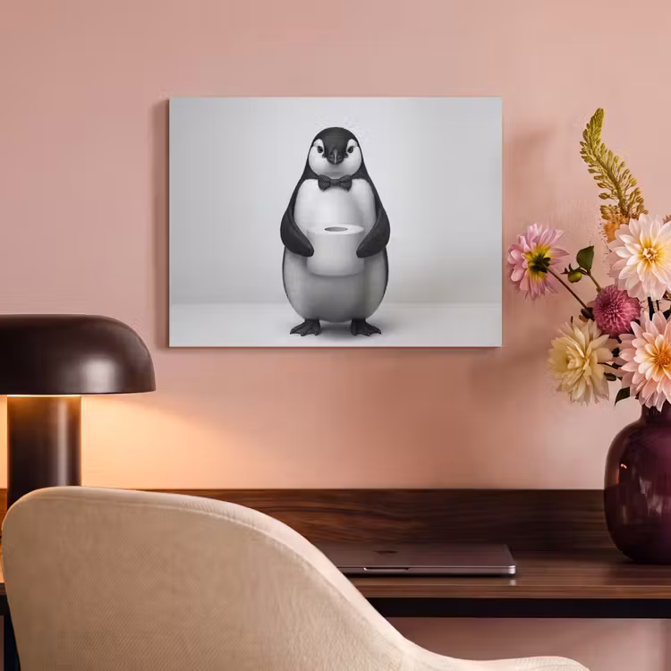 Akoestisch schilderij - Pinguïn - WC rol - Wit — 4