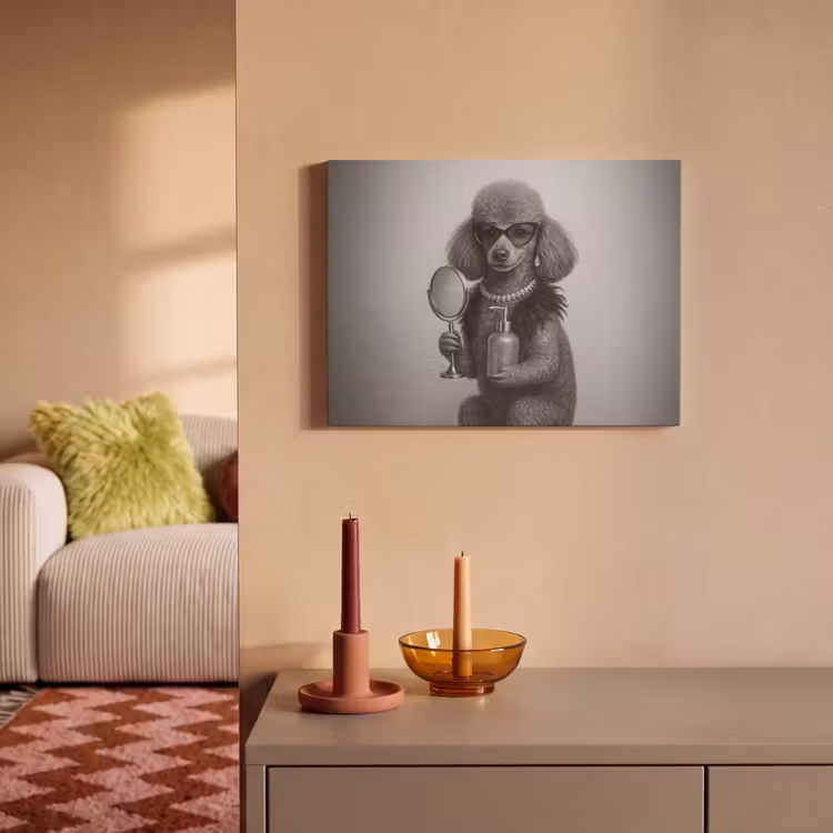Akoestisch schilderij - Poedel - Spiegel - Zwart - Wit — 2