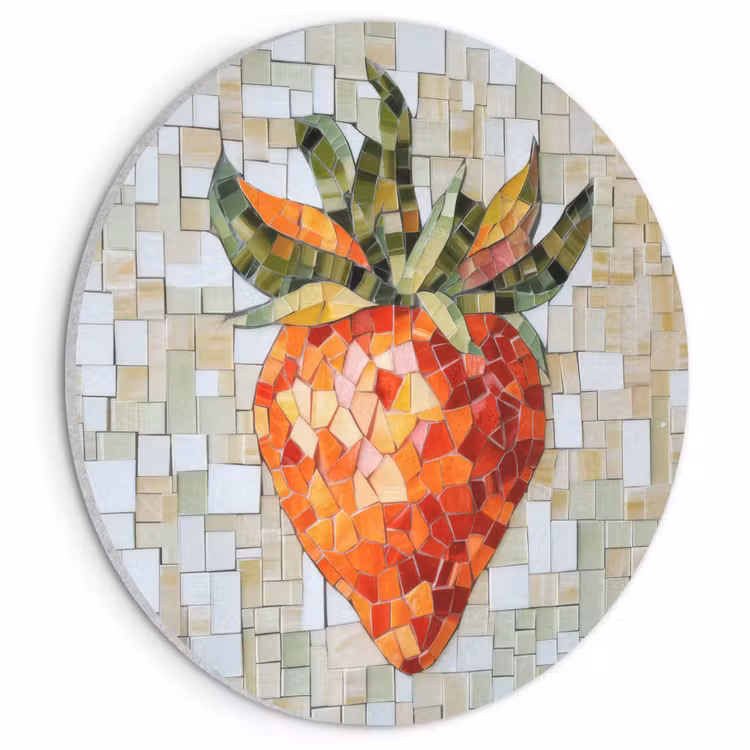 Akoestisch schilderij rond - Aardbei - Rood - Mozaïek - Fruit — 1