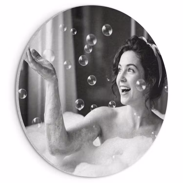Akoestisch schilderij rond - Bad - Bubbels - Zwart - Wit — 1