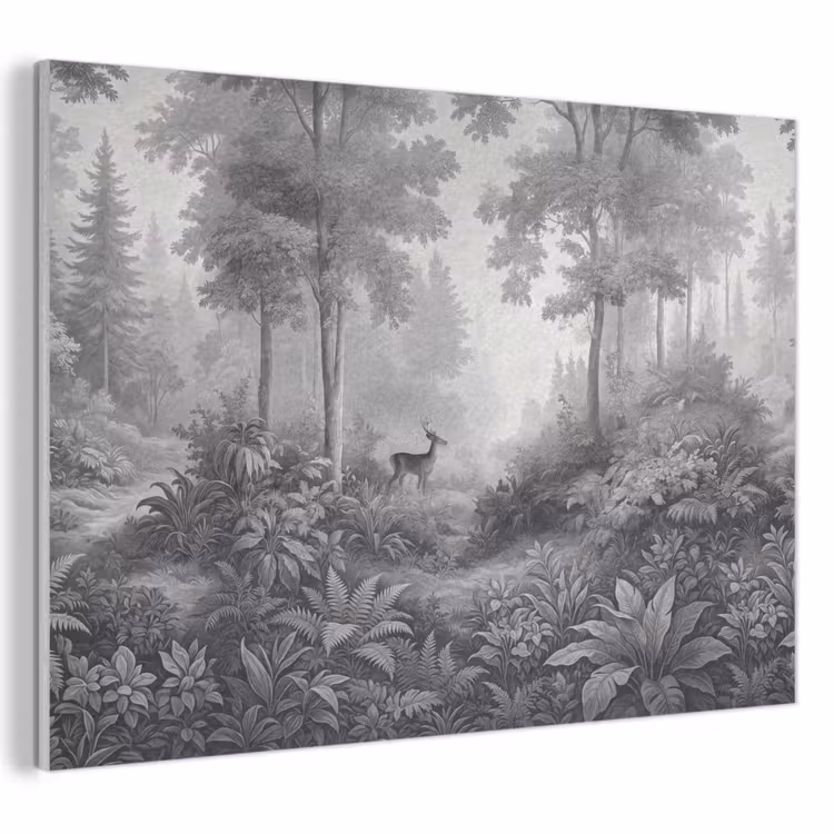 Akoestisch schilderij - Bos - Hert - Zwart - Wit — 1