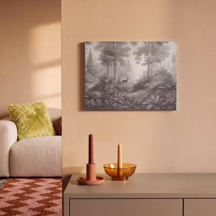 Akoestisch schilderij - Bos - Hert - Zwart - Wit — 2