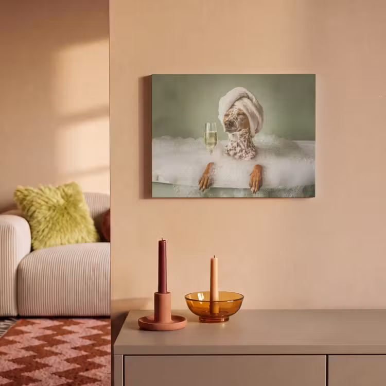 Akoestisch schilderij - Hond - Bad - Champagne - Handdoek — 2