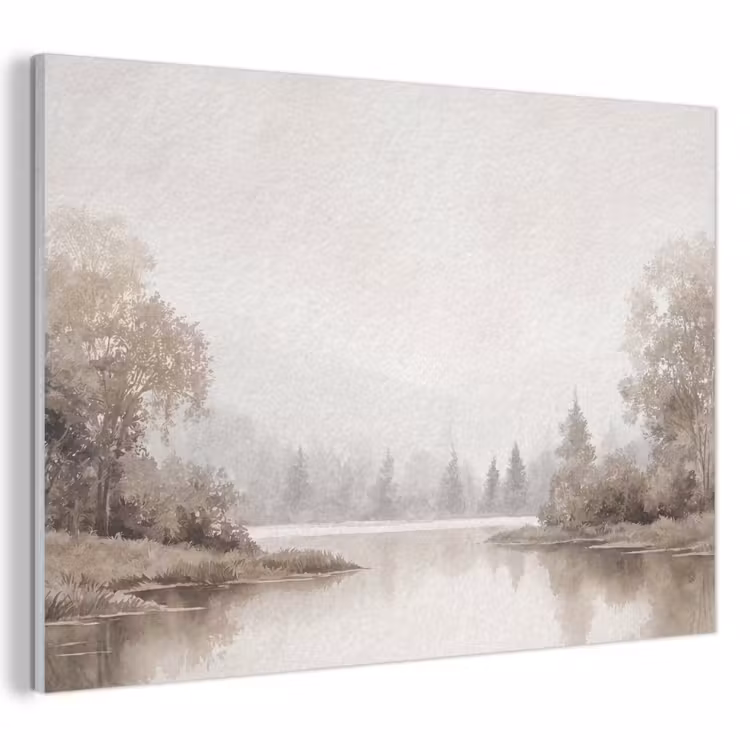 Akoestisch schilderij - Rivierlandschap - Minimalistisch - Aardetinten — 1