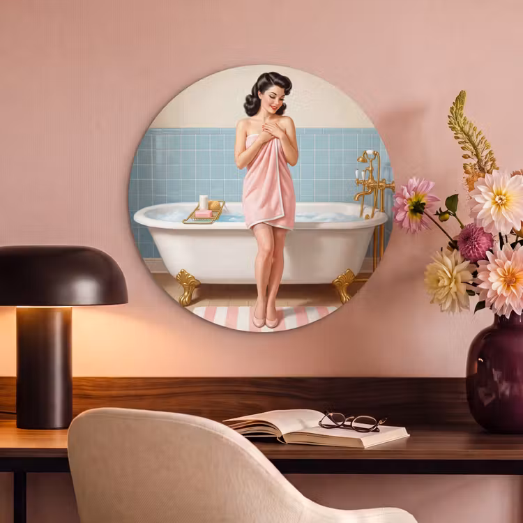 Akoestisch schilderij rond - Badkamer - Vrouw - Roze — 2